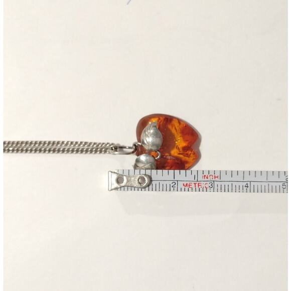 NATURAL BALTIC AMBER STERLING SILVER 950 Apple PENDANT CHAIN NECKLACE VINTAGE - Picture 9 of 15